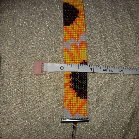 🌻 Statement Sunflower Beaded Cuff 🌻 Handmade • Stainless Steel - Picture 5 of 7
